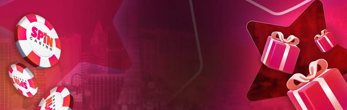Spin Casino promotions banner with chips and gift boxes